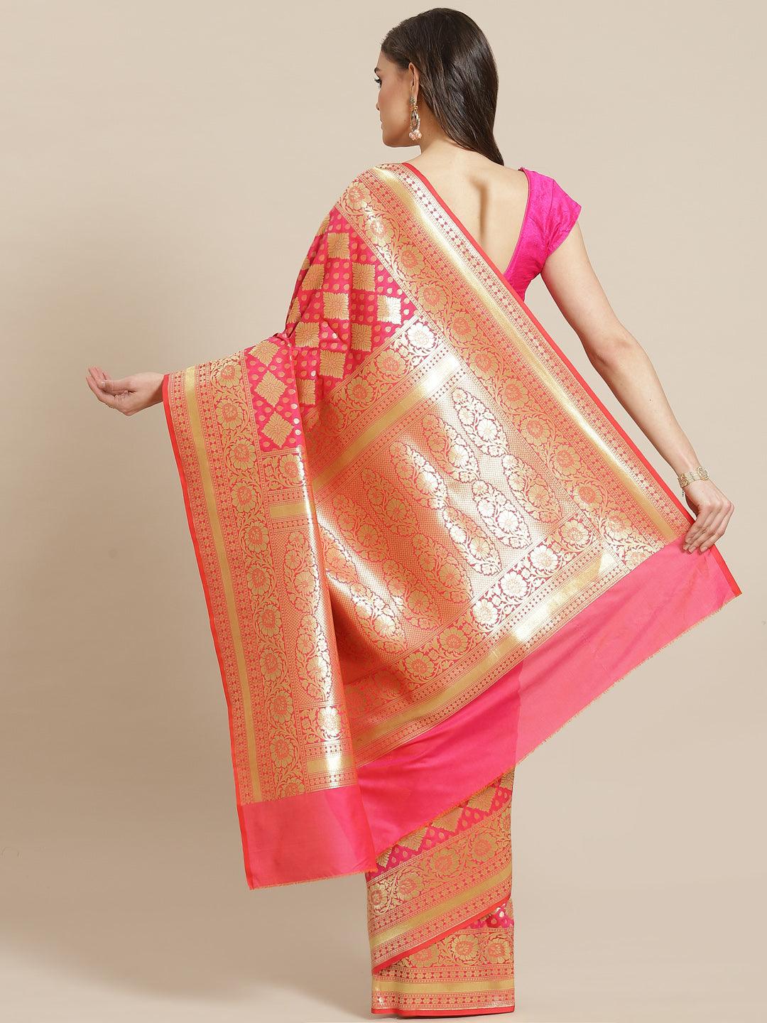 Women's Pink Semi Silk Zari Woven Saree - Varanasi - Indiakreations