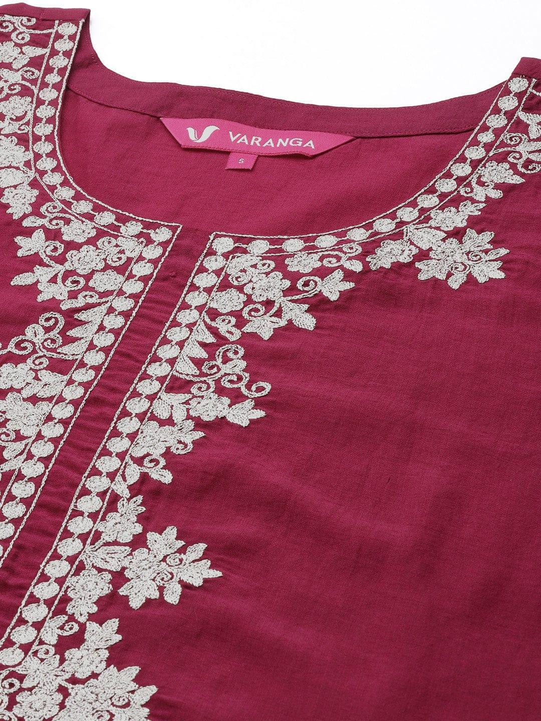 Varanga Women Magenta Yoke Design Kurta with Trousers & With Dupatta - Indiakreations