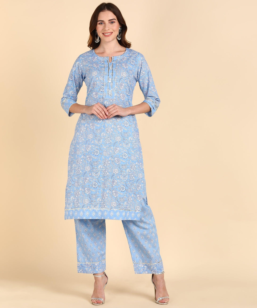 Women's Cotton Blue Printed Kurta Pant - Noz2Toz - Indiakreations