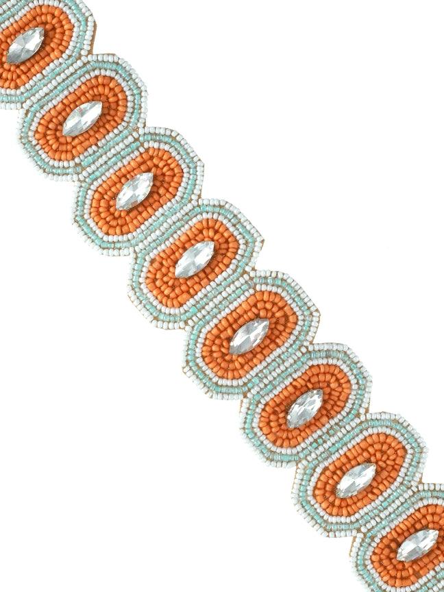 Women's Orange& Blue Coloured,Silver-Toned Beaded & Crystal Sequinned Headband - Jazz And Sizzle - Indiakreations