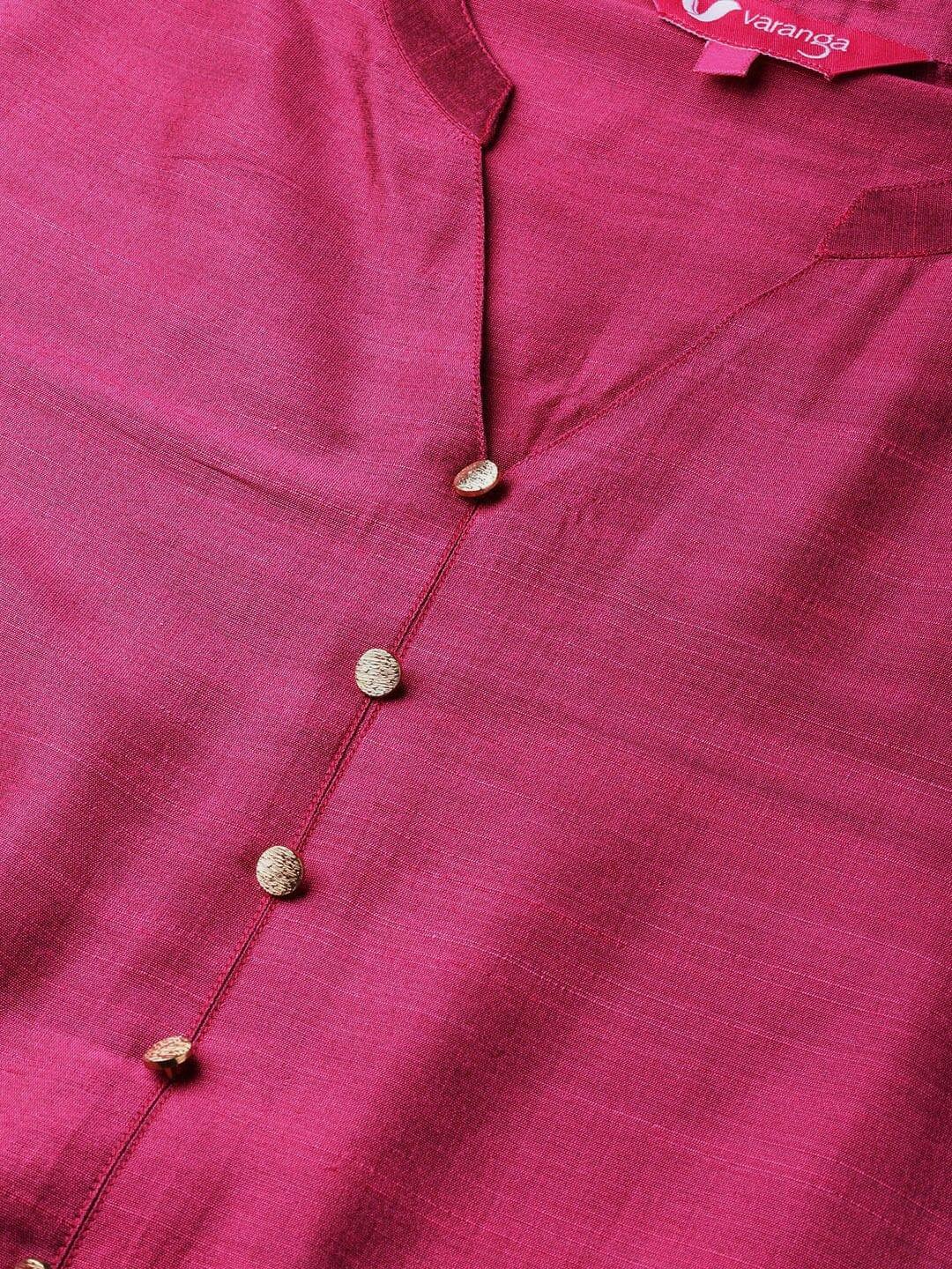 Magenta & Grey Panelled A-Line Handloom Kurta with Palazzos - Indiakreations