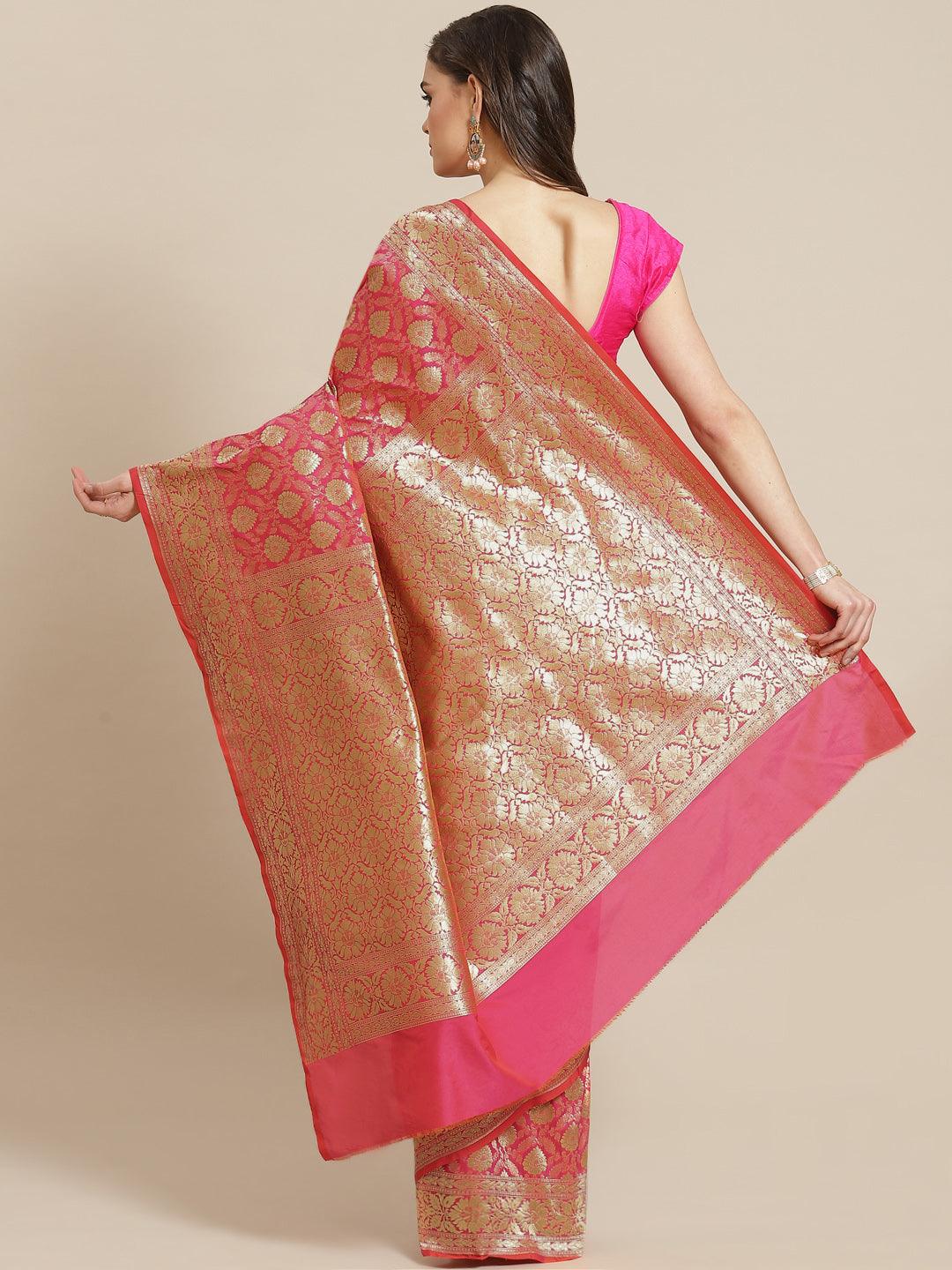 Women's Pink Semi Silk Zari Woven Saree - Varanasi - Indiakreations