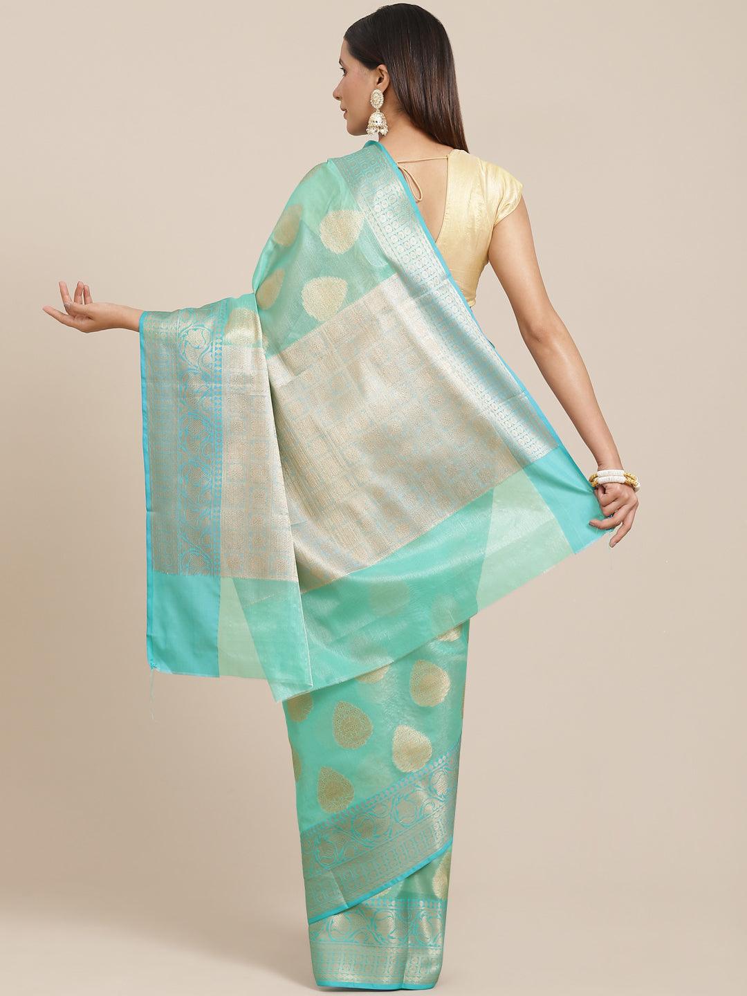 Women's Organza Blended Silk Jaamdani Saree - Varanasi - Indiakreations