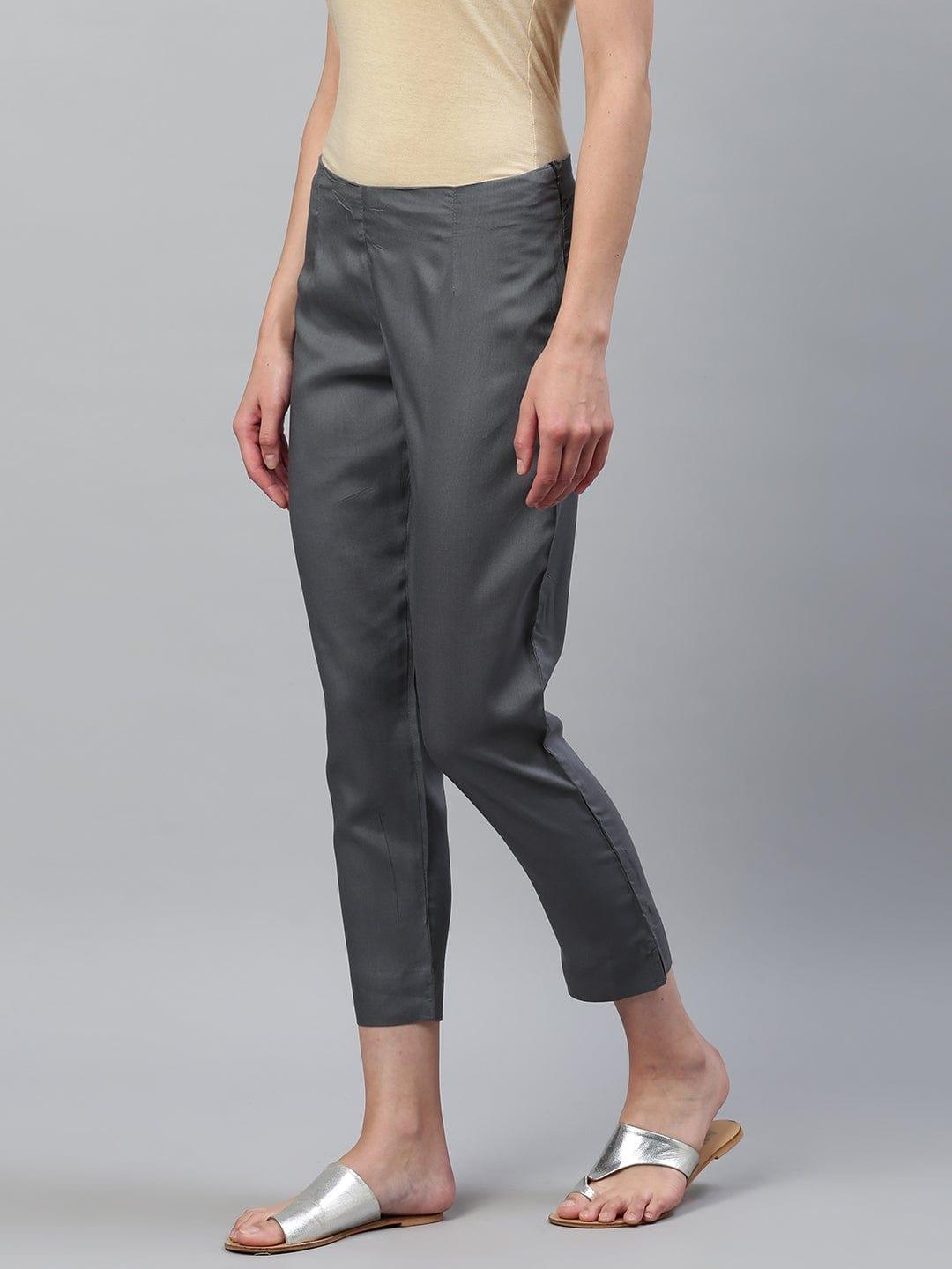 KSUT Charcoal Grey Solid Straight Cropped Palazzos - Indiakreations