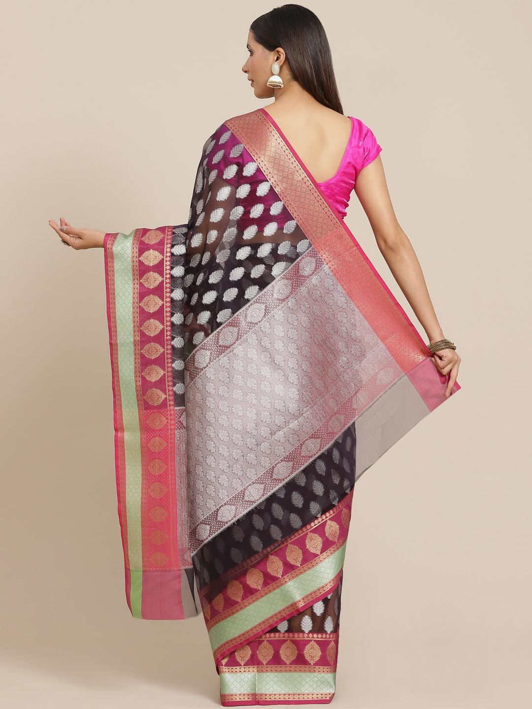 Women's Organza Blended Silk Jaamdani Saree - Varanasi - Indiakreations