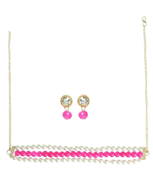 Women's Pink-Coloured Gold-Plated Pearl Necklace Set - Jazz And Sizzle - Indiakreations