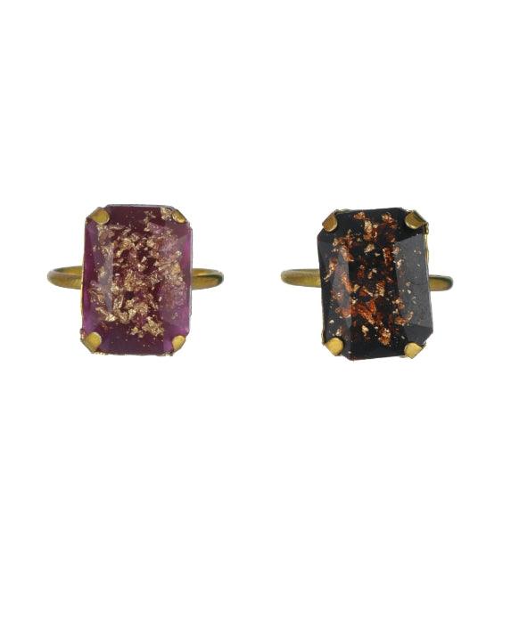 Women's Set Of 2 Handcrafted Stone Studed,Black & Purple Finger Ring - Jazz And Sizzle - Indiakreations