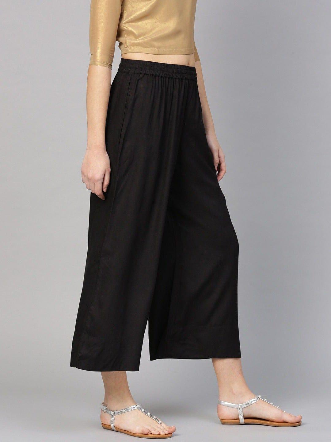 KSUT Black Solid Wide Leg Palazzos - Indiakreations