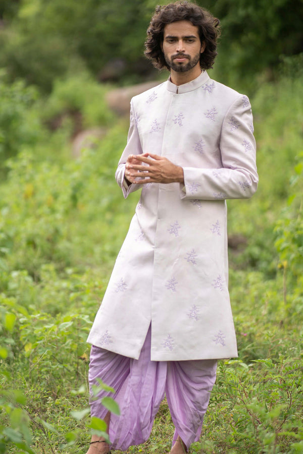 Men's Lilac Embroidered Sherwani - HILO DESIGN