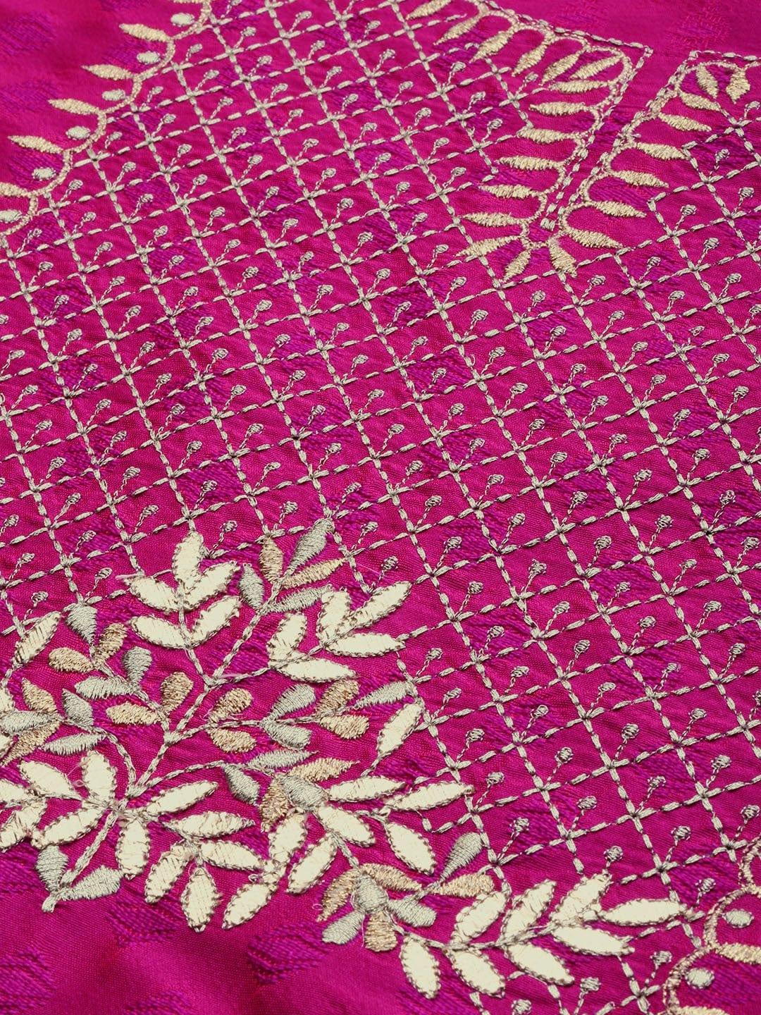 Magenta & Gold-Toned Embroidered Kurta with Trousers & Dupatta - Indiakreations