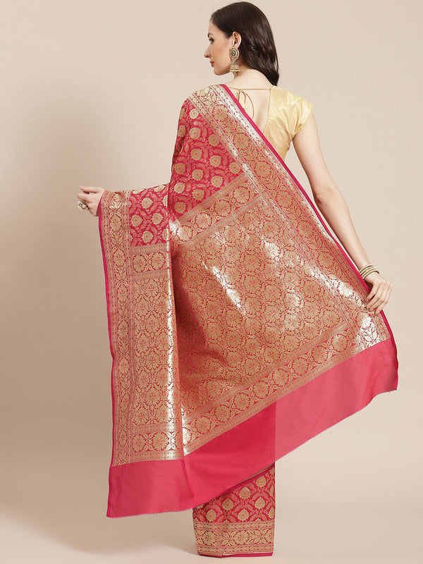 Women's Pink Semi Silk Zari Woven Saree - Varanasi - Indiakreations