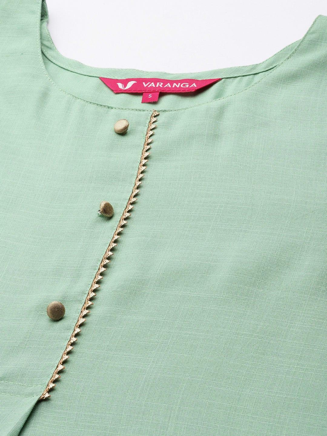 Varanga Women Green Solid Gotta Patti Detail Empire Kurta with Palazzos & With Dupatta - Indiakreations