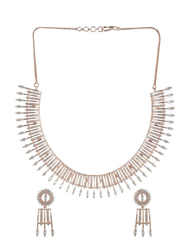 Women's Rose Gold-Plated American Diamond Studded Jewellery Set - Jazz And Sizzle - Indiakreations