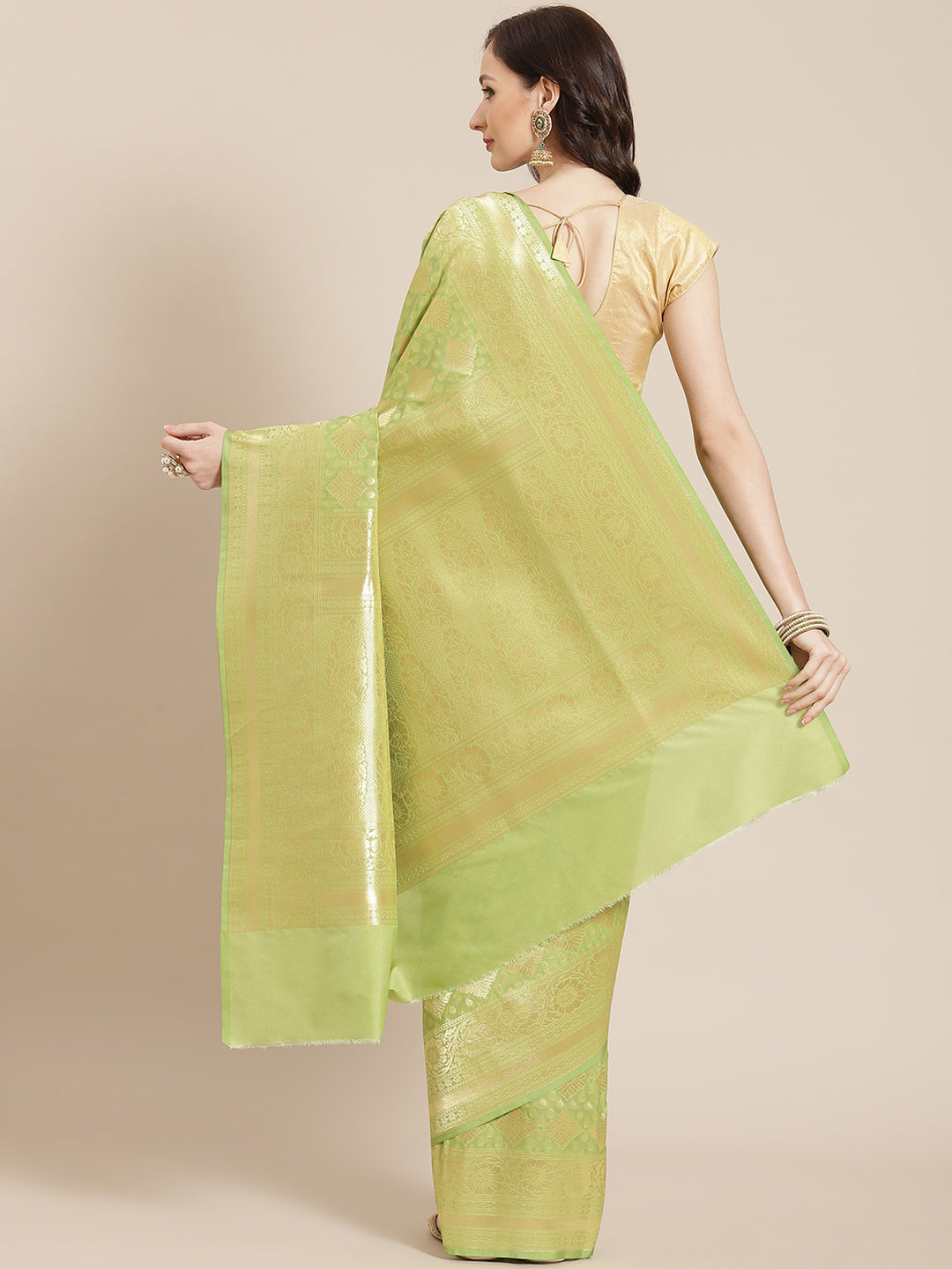 Women's Green Semi Silk Zari Woven Saree - Varanasi - Indiakreations