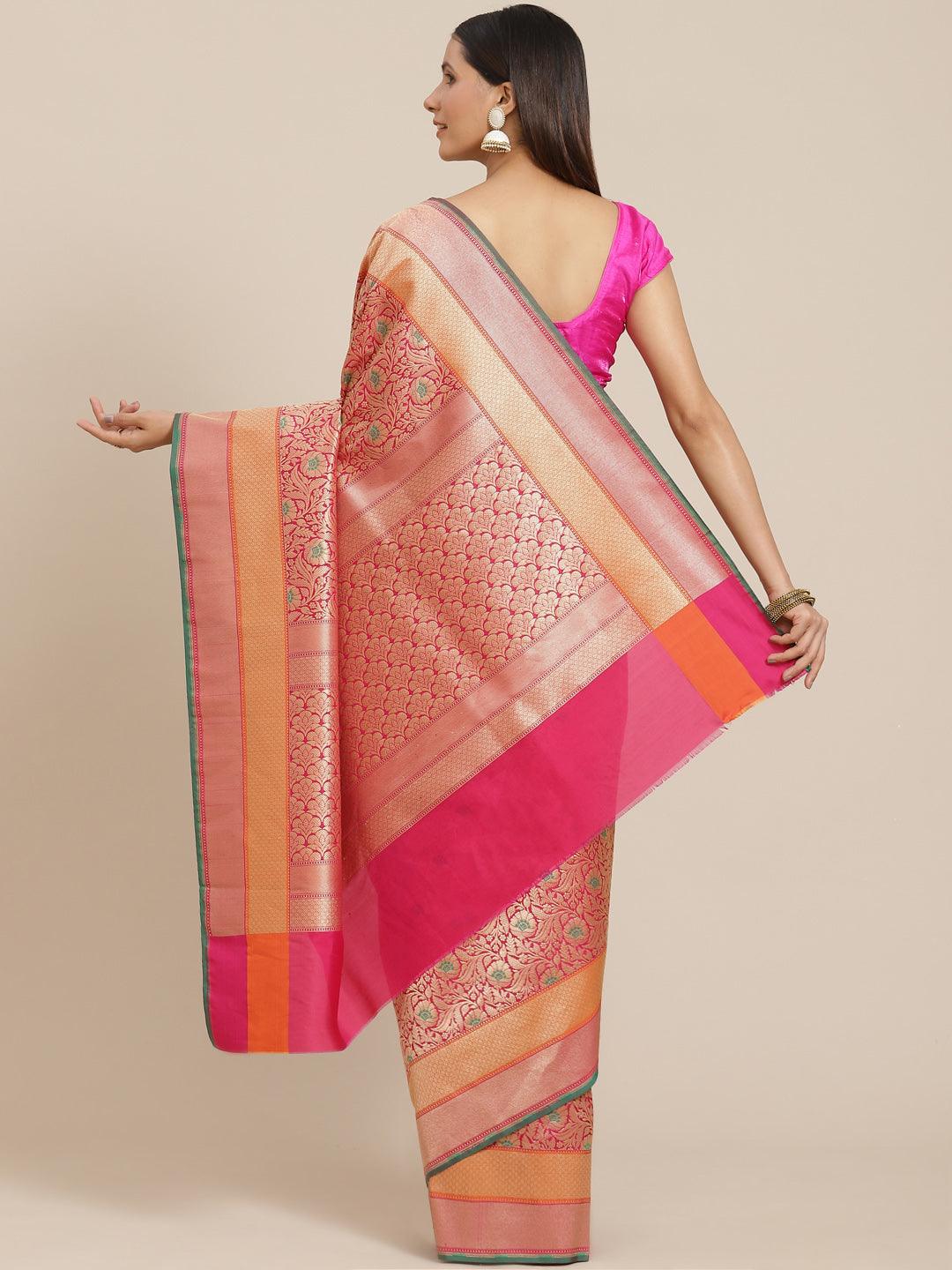 Women's Semi Kataan Silk Meena Tanchui Saree - Varanasi - Indiakreations