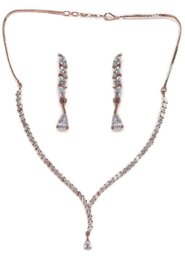 Women's American Diamond Rose Gold Plated Jewellery Set - Jazz And Sizzle - Indiakreations