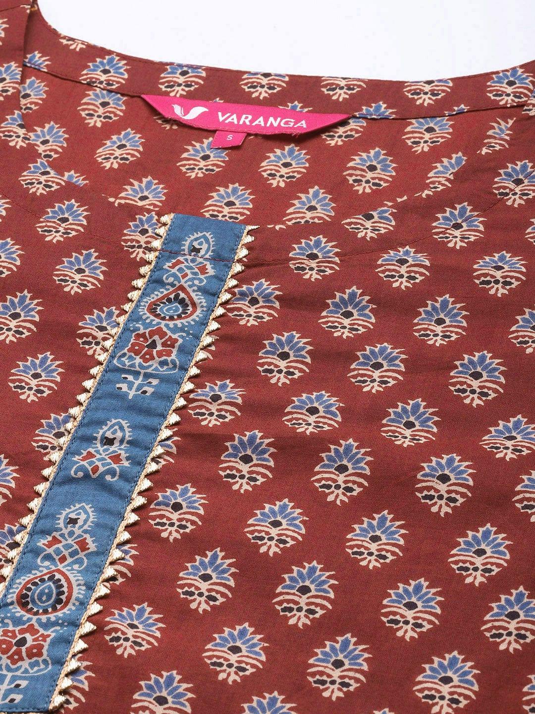 Varanga Women Maroon & Blue Ethnic Motifs Printed Gotta Patti Kurta - Indiakreations