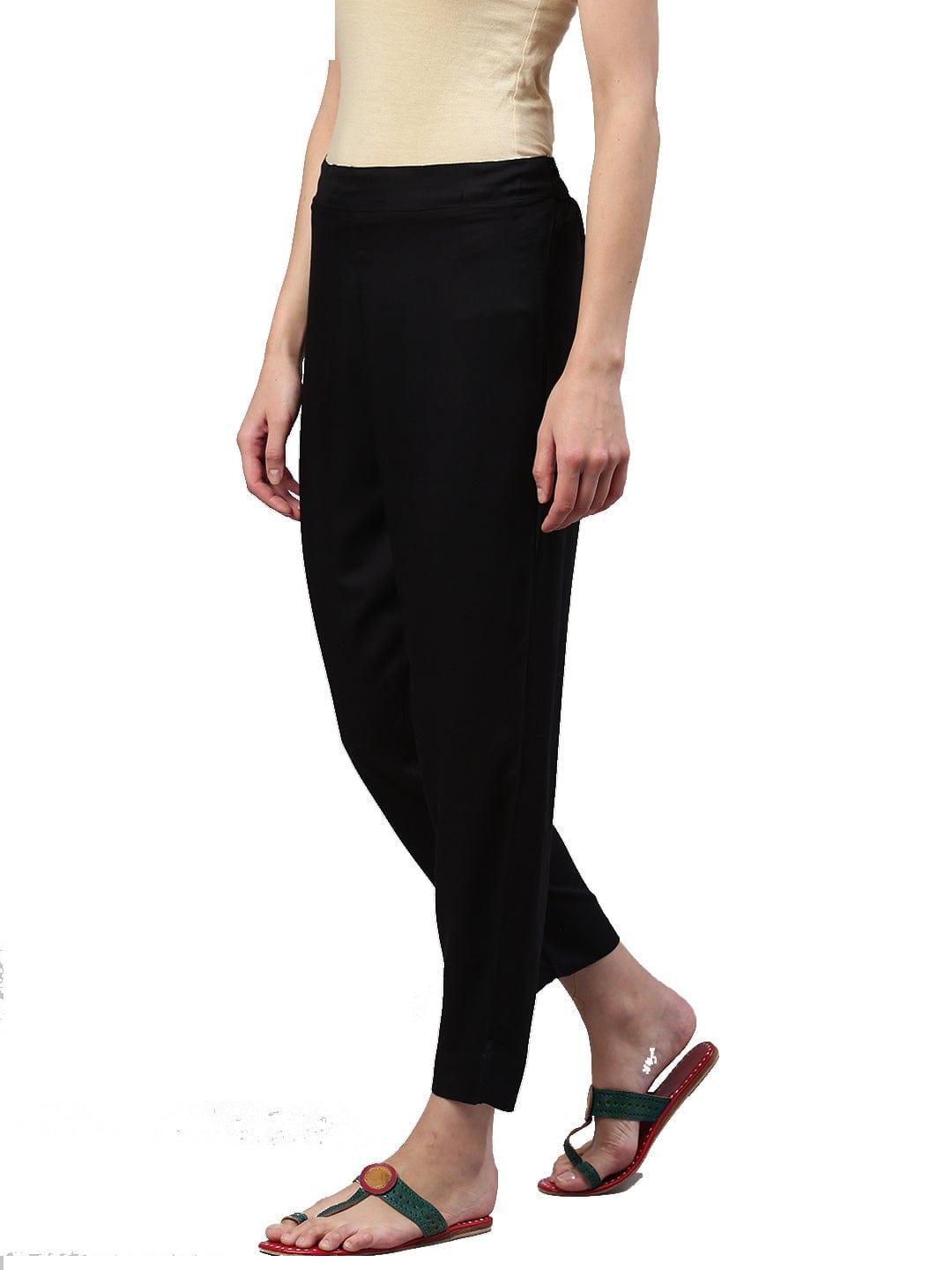 KSUT Black Solid Straight Cropped Palazzos - Indiakreations