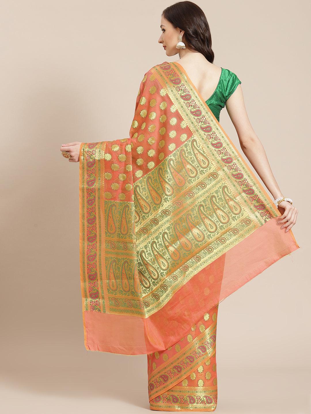 Women's Pink Semi Silk Cutwork Saree - Varanasi - Indiakreations