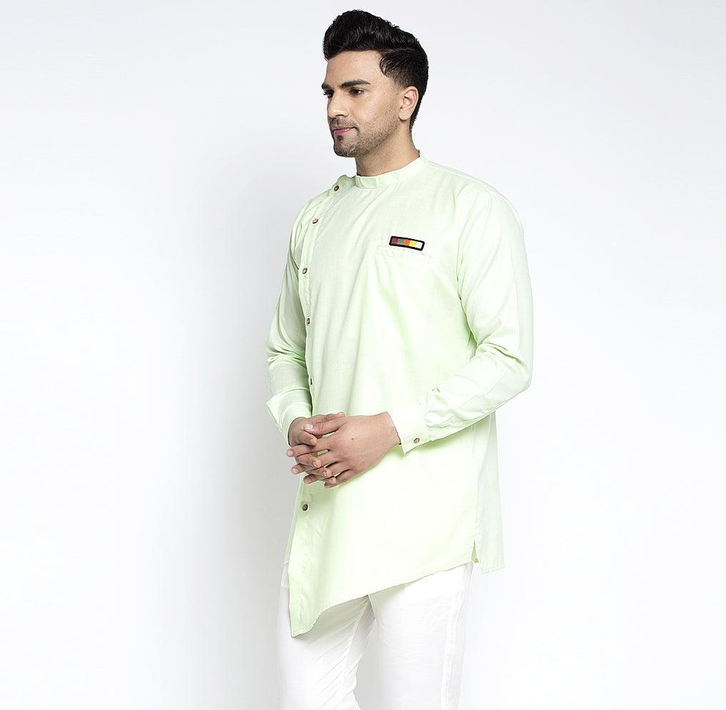 Men's Light Green Solid Short Kurta - Benstoke - Indiakreations