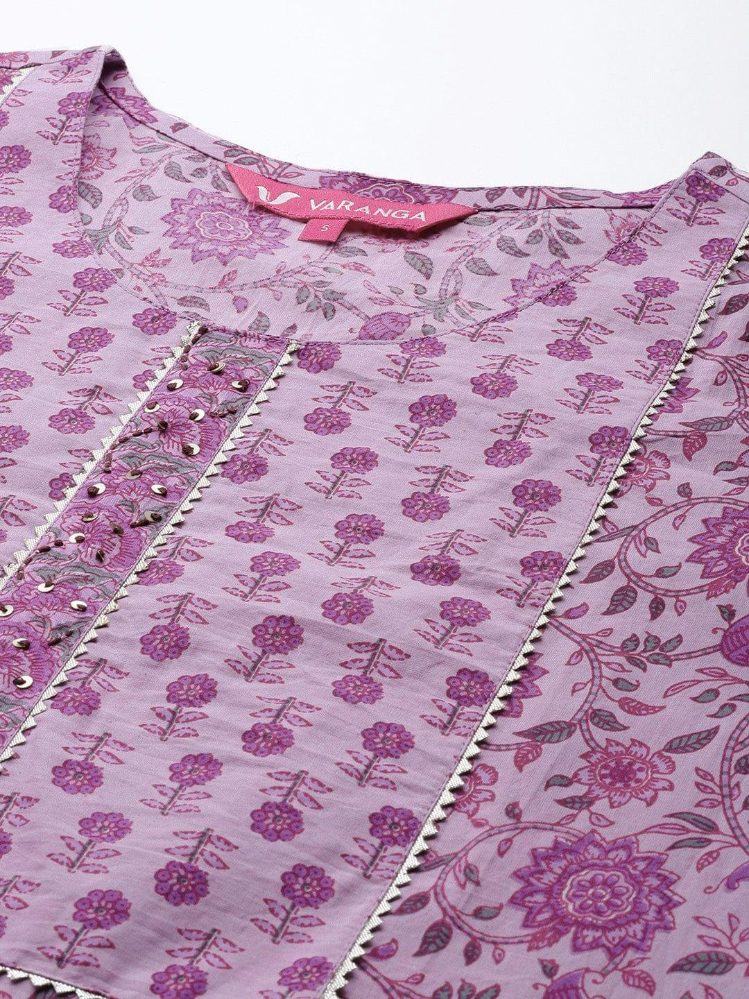 Varanga Floral Printed Gotta Patti Pure Cotton Kurta With Trousers & With Dupatta - Indiakreations