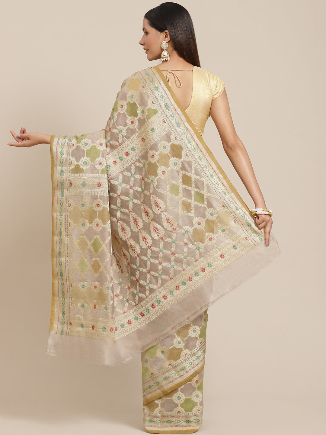 Women's Pure Cotton Silk Blended Meena Saree - Varanasi - Indiakreations