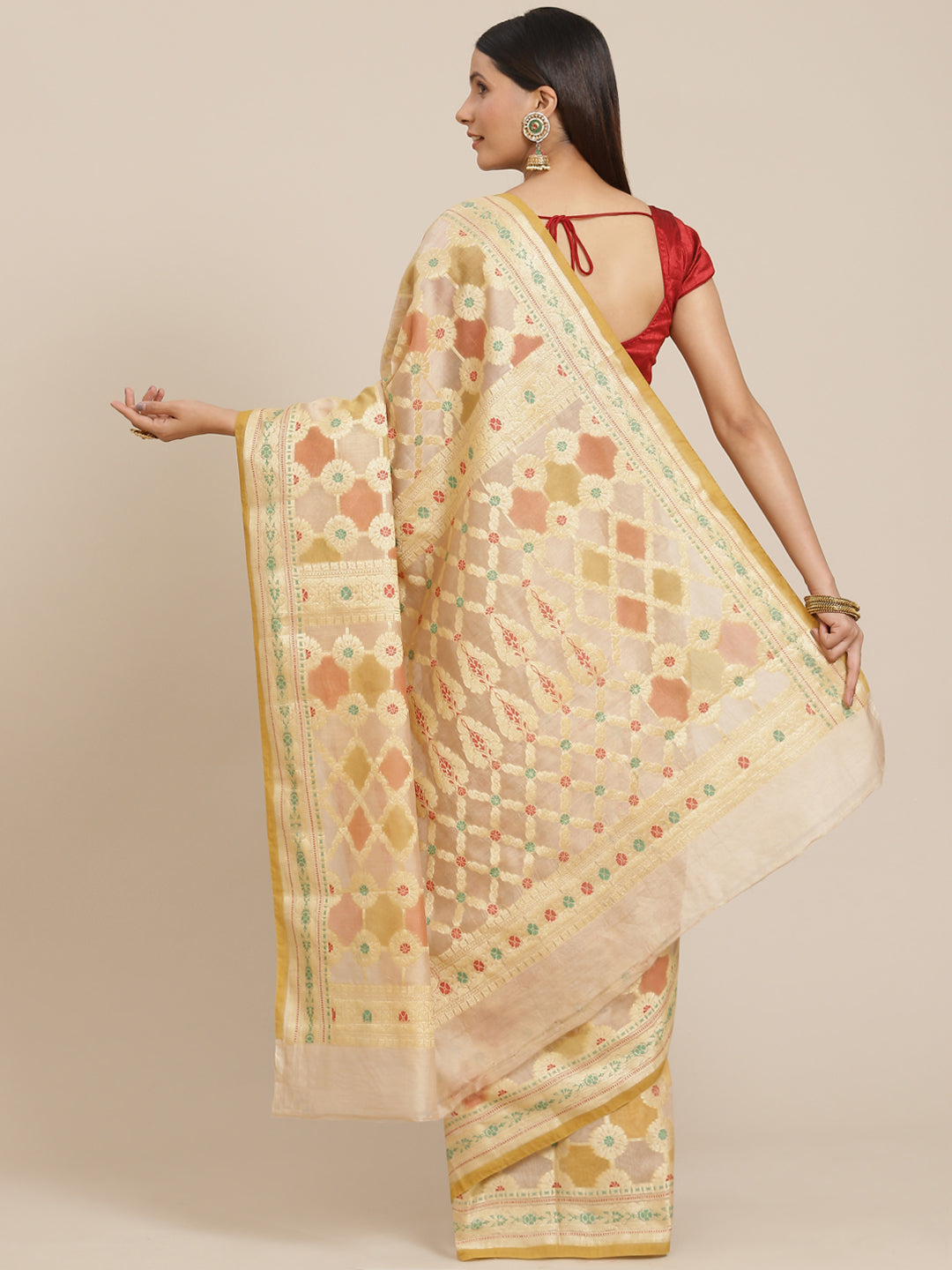 Women's Pure Cotton Silk Blended Meena Saree - Varanasi - Indiakreations