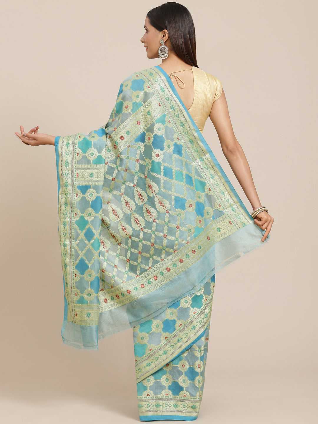 Women's Pure Cotton Silk Blended Meena Saree - Varanasi - Indiakreations