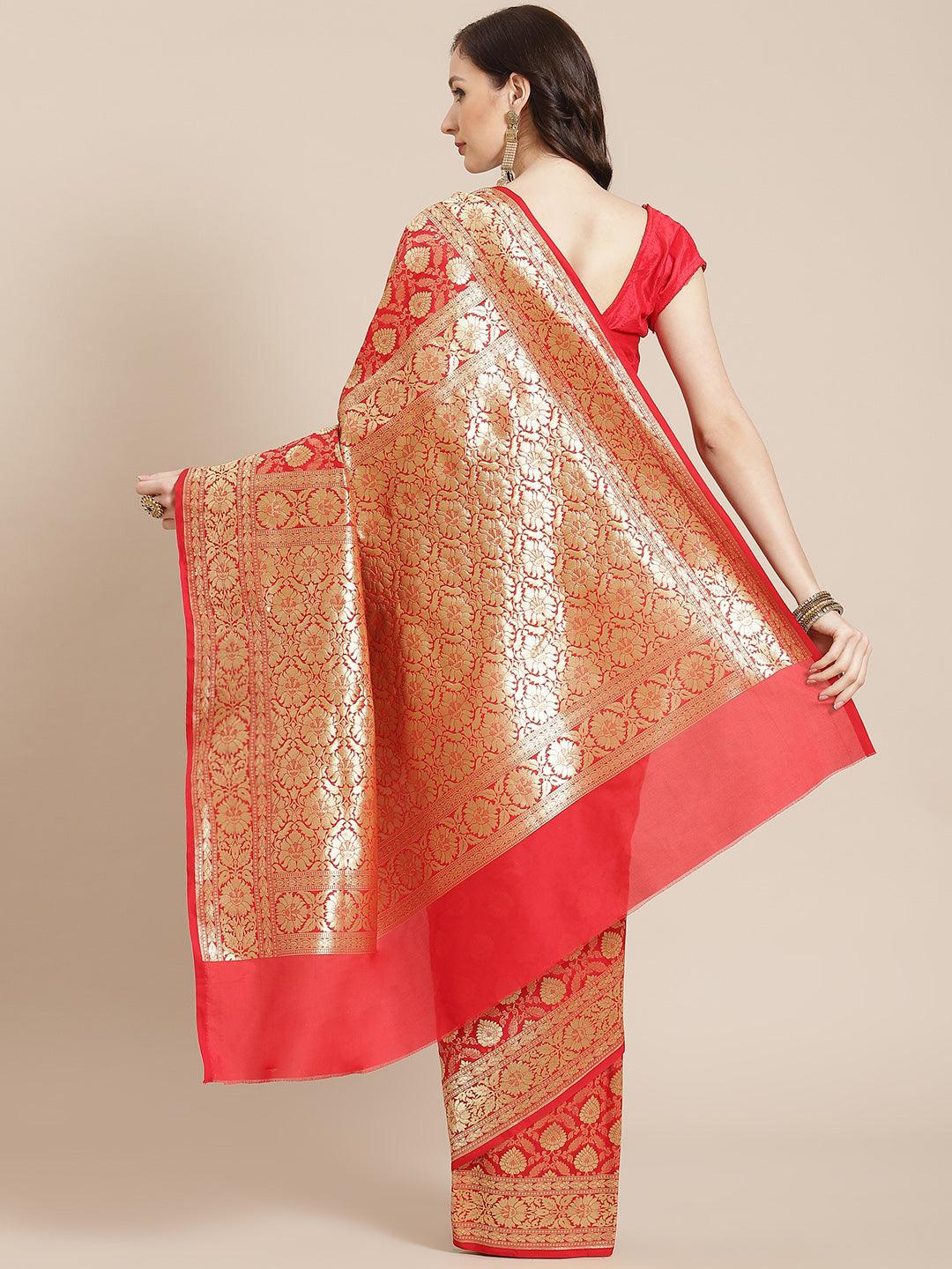 Women's Red Semi Silk Zari Woven Saree - Varanasi - Indiakreations