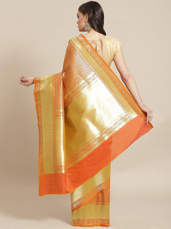 Women's Mustard Semi Silk Zari Woven Saree - Varanasi - Indiakreations