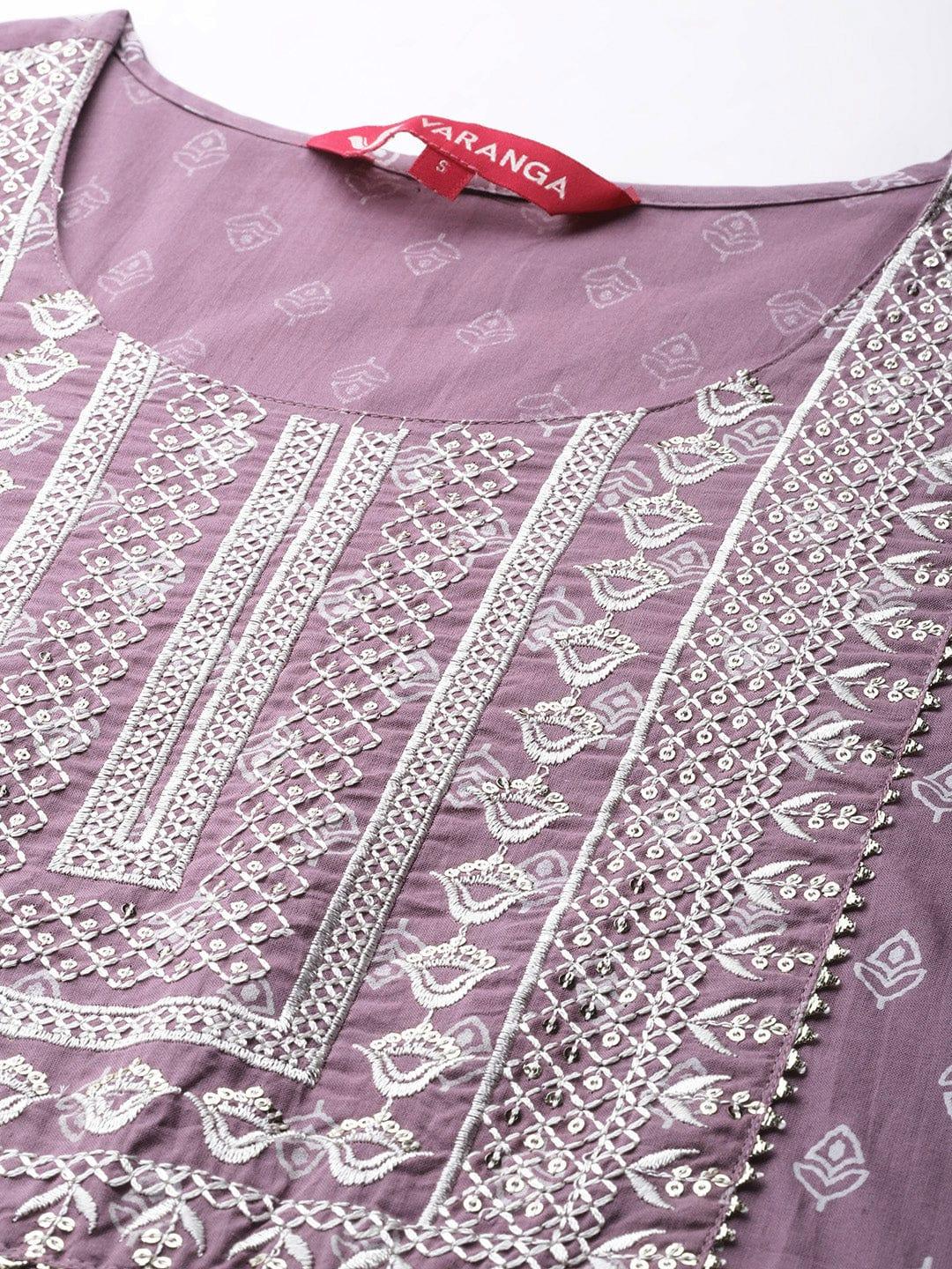 Varanga Women Mauve & Off White Ethnic Motifs Printed Gotta Patti Kurta - Indiakreations