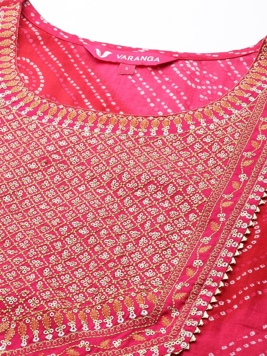 Varanga Women Pink Yoke Design Sequinned Pure Cotton Kurta with Trousers & With Dupatta - Indiakreations