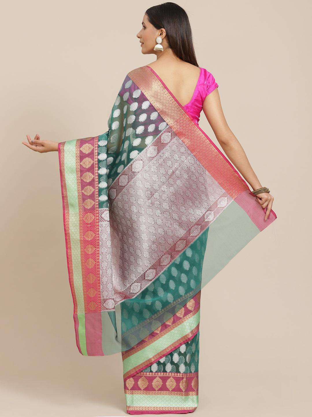 Women's Organza Blended Silk Jaamdani Saree - Varanasi - Indiakreations