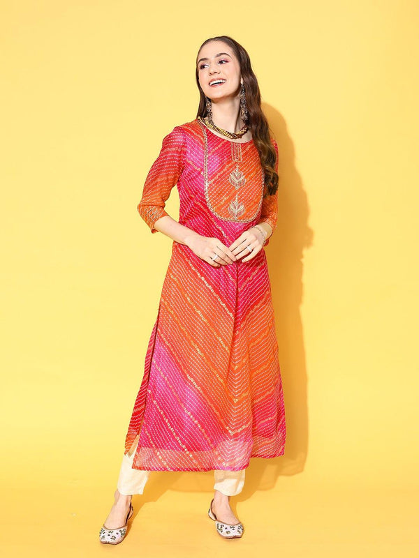 Varanga Women Bandhani Embellished Indie Prints Kurta - Indiakreations