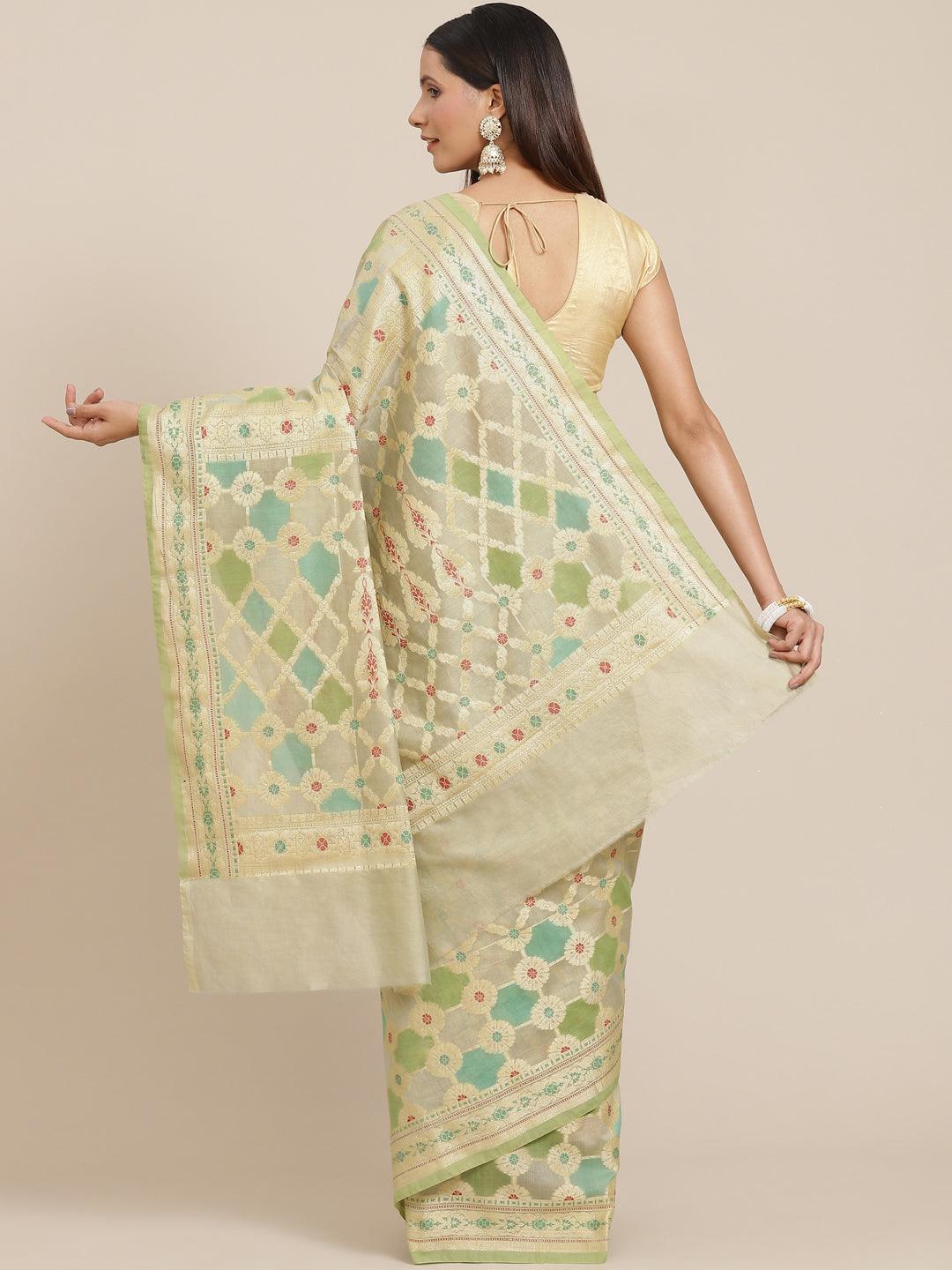 Women's Pure Cotton Silk Blended Meena Saree - Varanasi - Indiakreations