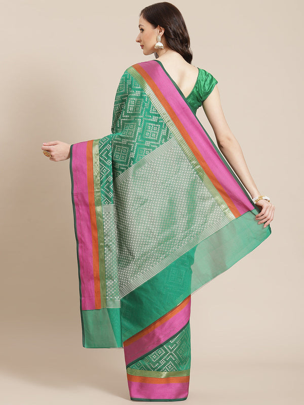 Women's Green Semi Silk Cutwork Saree - Varanasi - Indiakreations