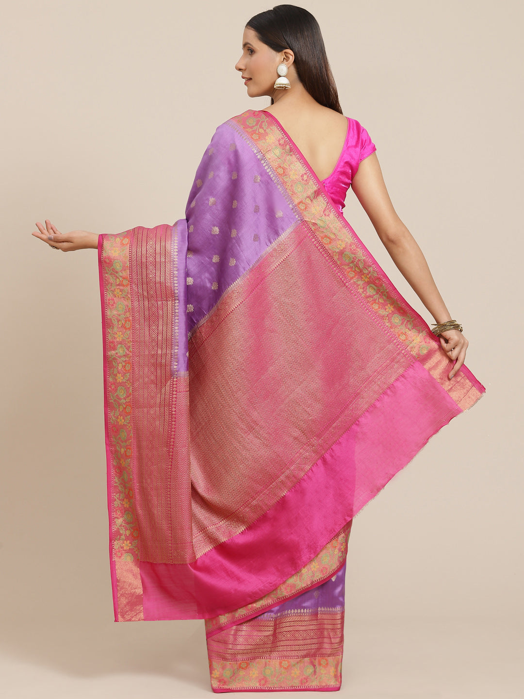 Women's Pure Chinia Silk Jamdaani Saree - Varanasi - Indiakreations