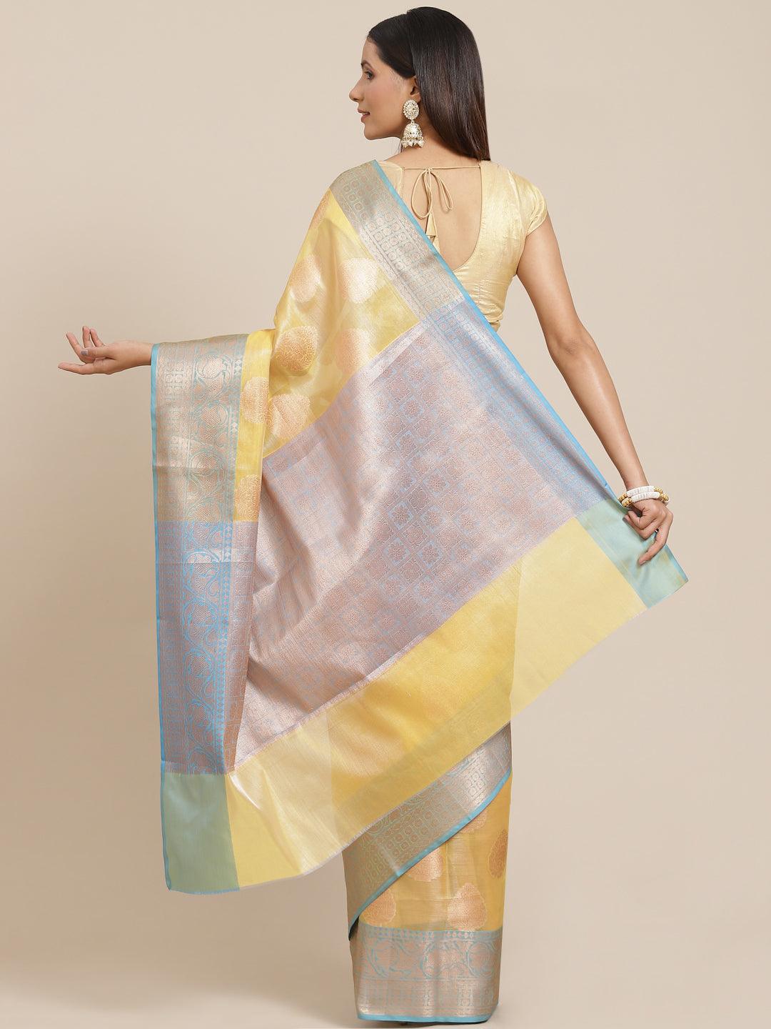 Women's Organza Blended Silk Jaamdani Saree - Varanasi - Indiakreations