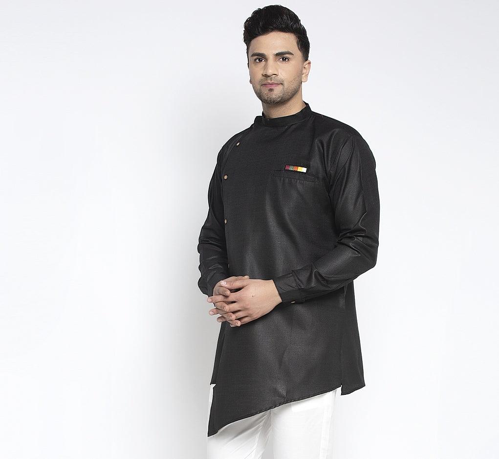 Men's Black Solid Short Kurta - Benstoke - Indiakreations