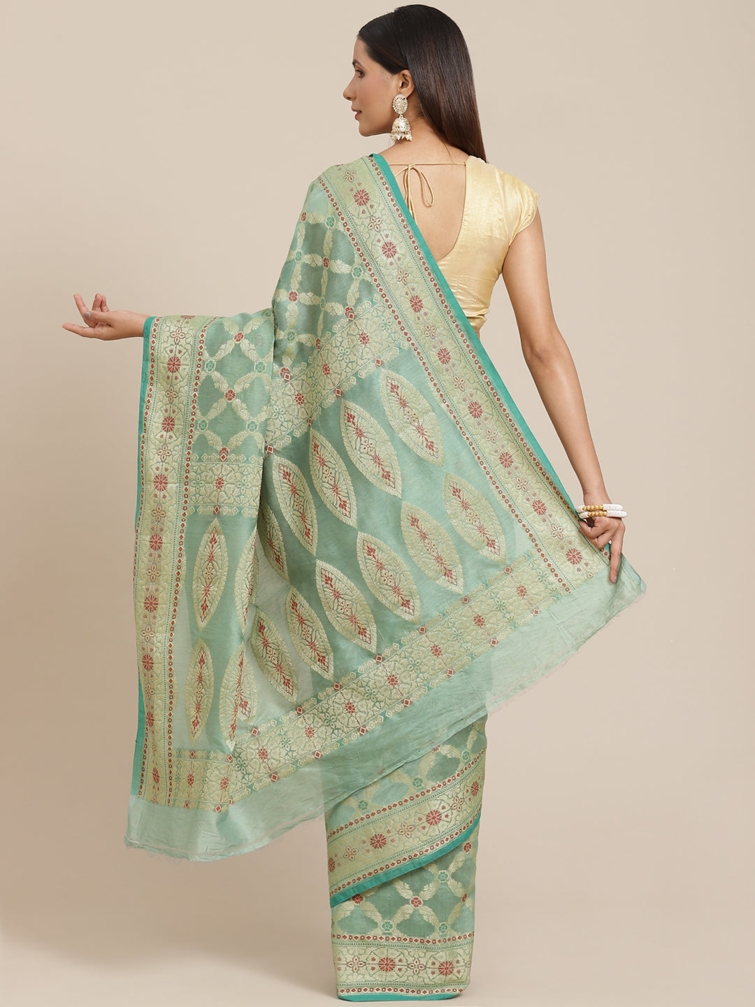 Women's Pure Cotton Silk Blended Saree - Varanasi - Indiakreations