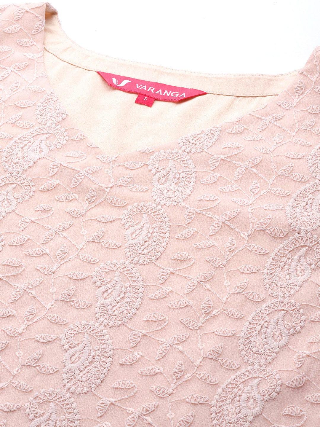 Varanga Paisley Embroidered Pastels Georgette Kurta - Indiakreations