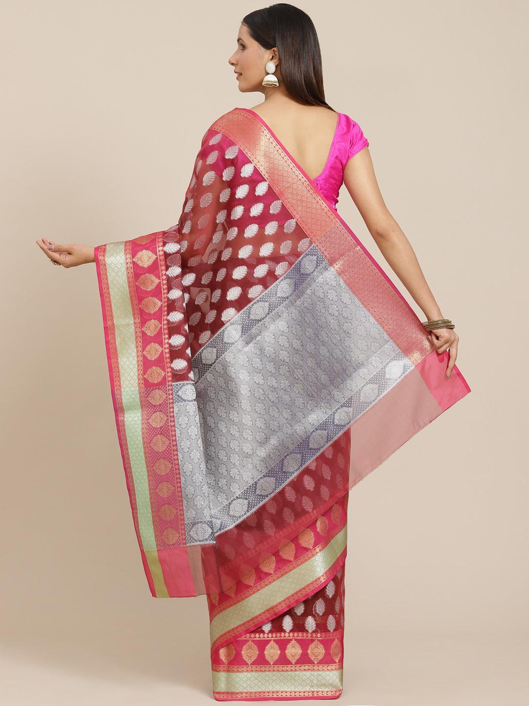 Women's Organza Blended Silk Jaamdani Saree - Varanasi - Indiakreations