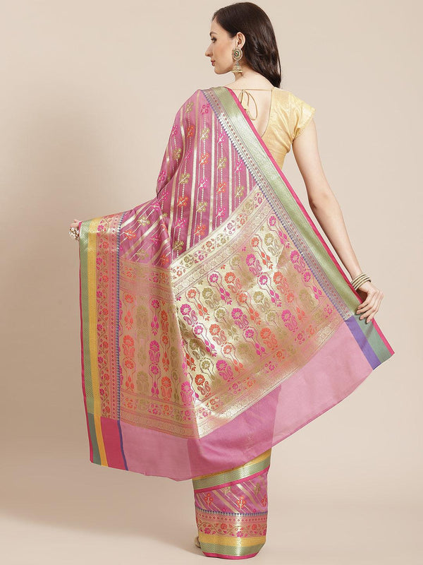 Women's Purple Silk Jaamdani Cutwork Saree - Varanasi - Indiakreations