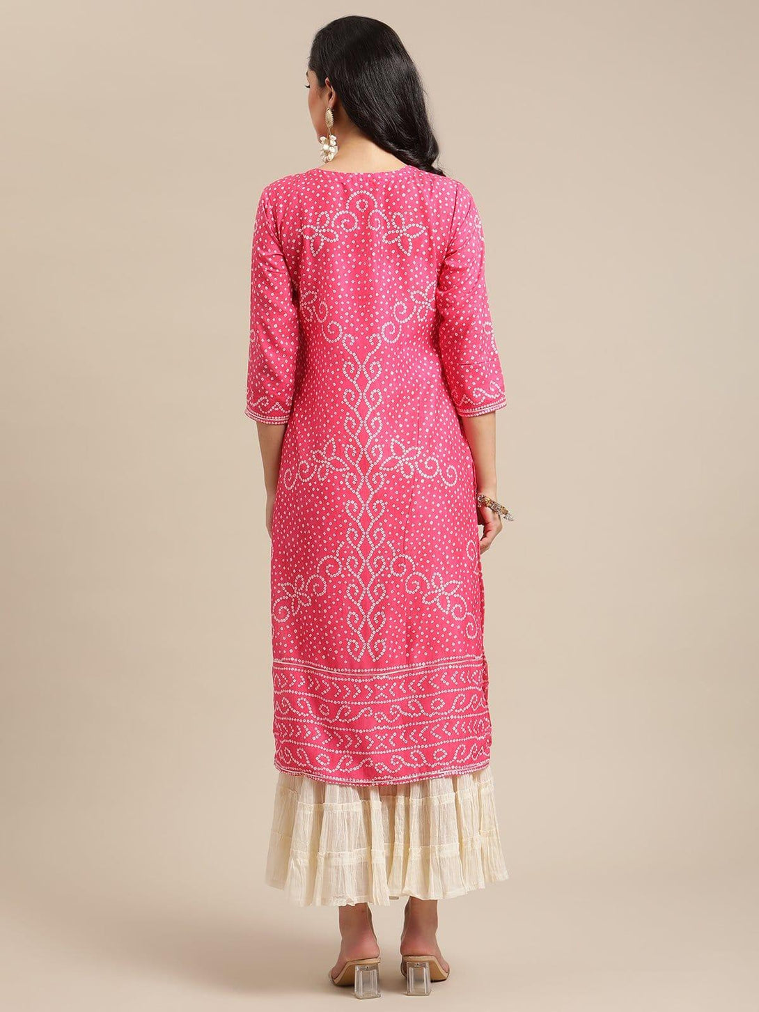 Pink Silk Bandhej Printed Gota Patti Embellished Kurta - Indiakreations