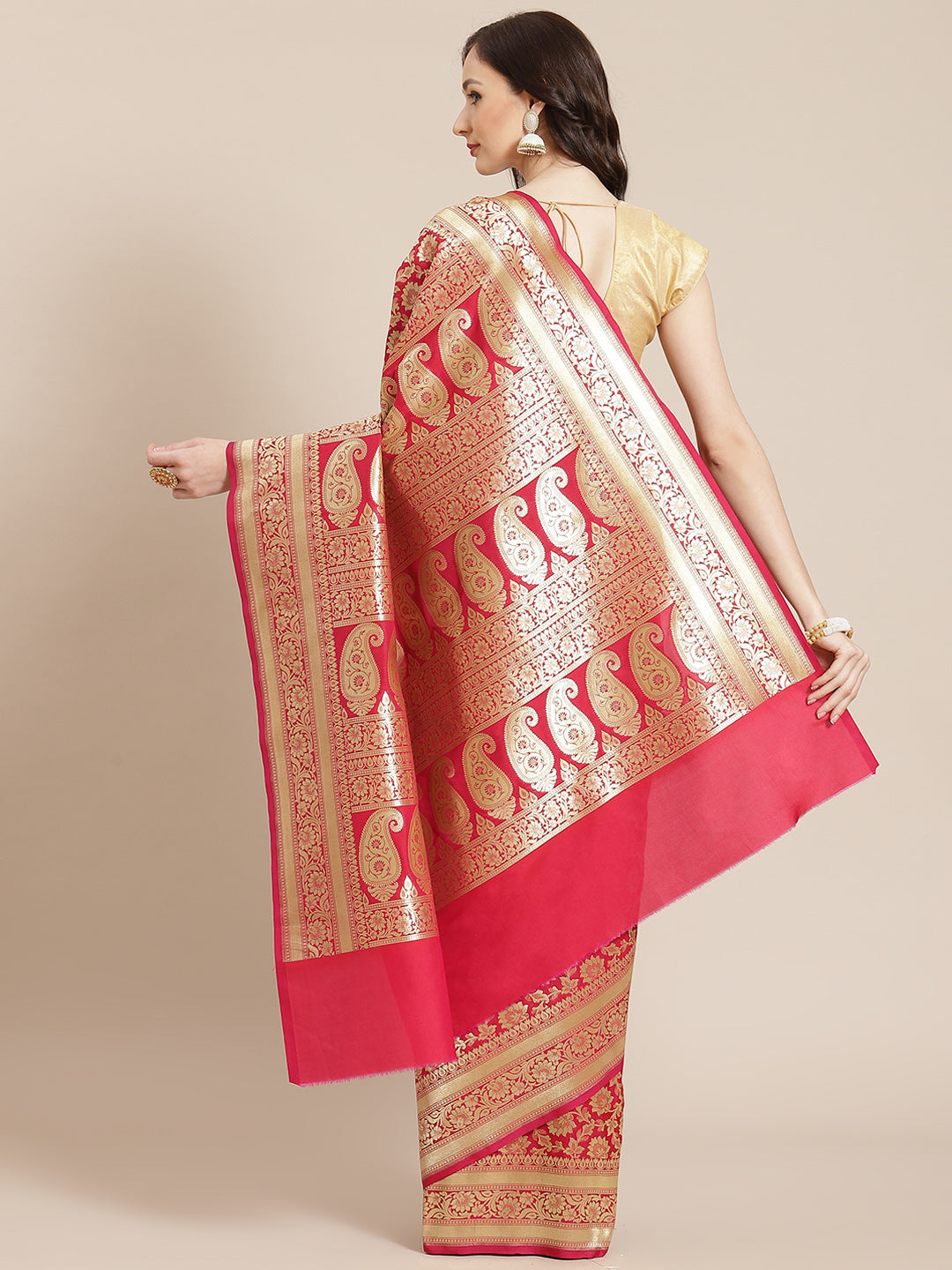 Women's Pink Semi Silk Zari Woven Saree - Varanasi - Indiakreations