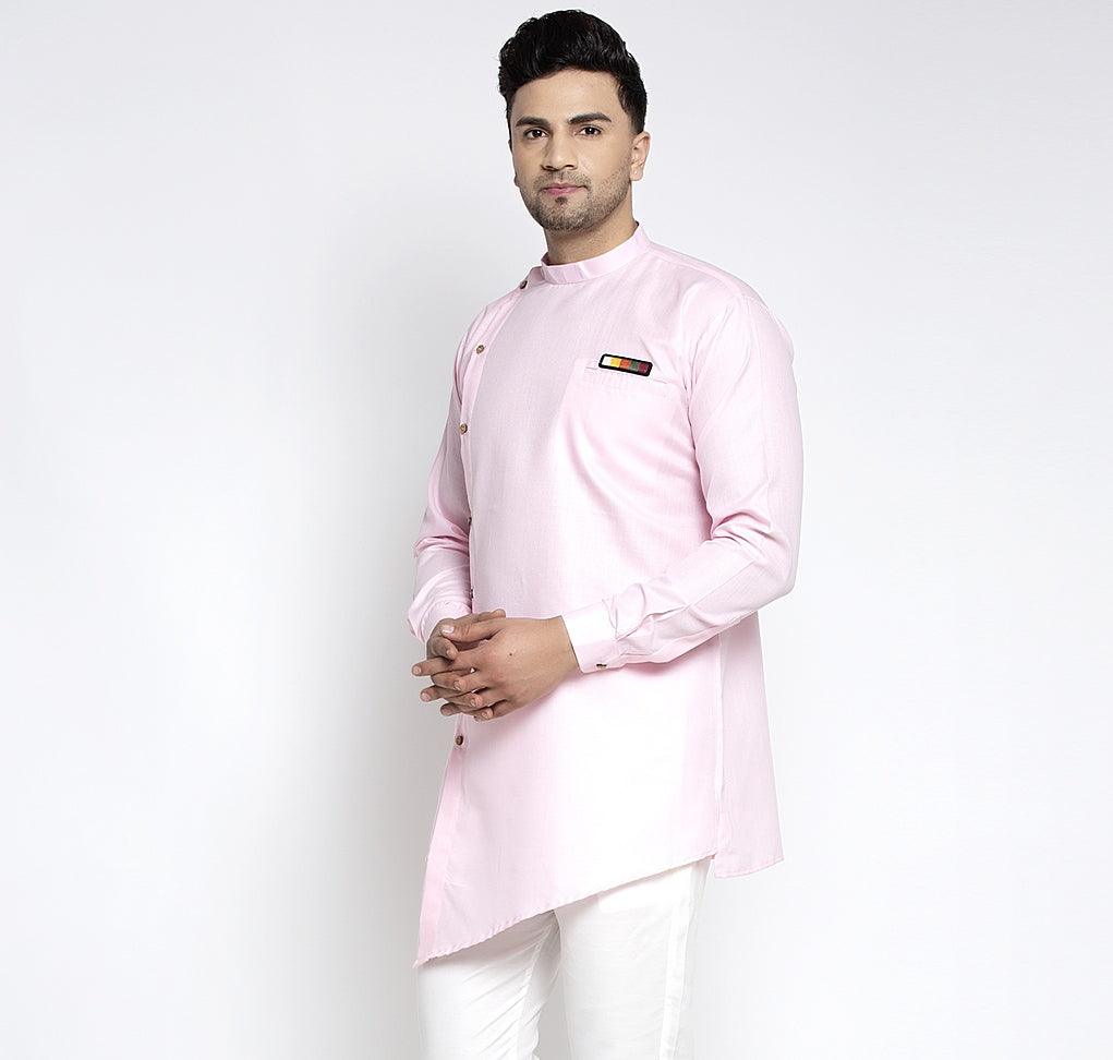 Men's Pink Solid Short Kurta - Benstoke - Indiakreations