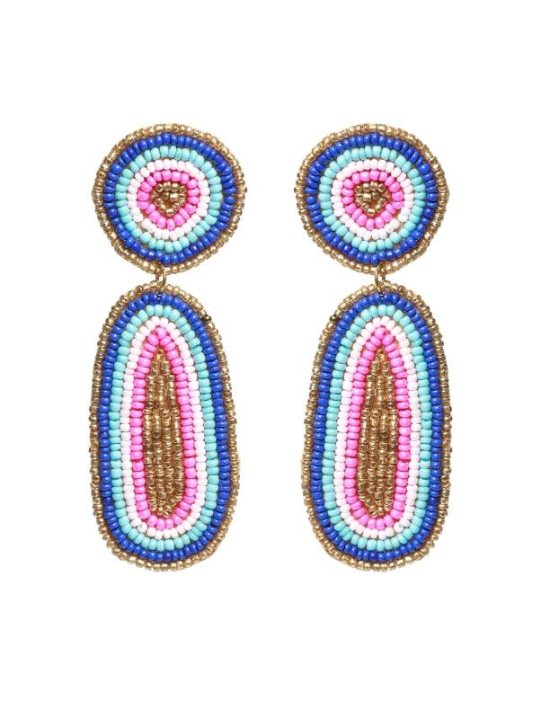 Women's Multicolored & Gold-Toned Teardrop Handcrafted Beaded Work Drop Earrings - Jazz And Sizzle - Indiakreations