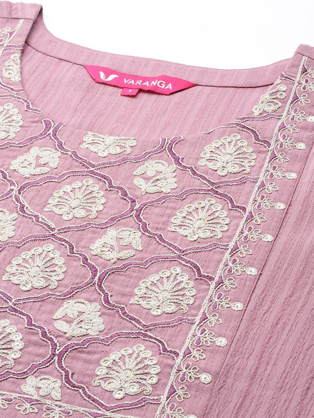 Varanga Women Mauve Ethnic Motifs Yoke Design Kurta with Trousers & With Dupatta - Indiakreations