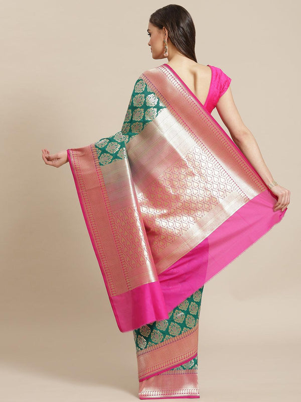 Women's Green Semi Silk Zari Woven Saree - Varanasi - Indiakreations