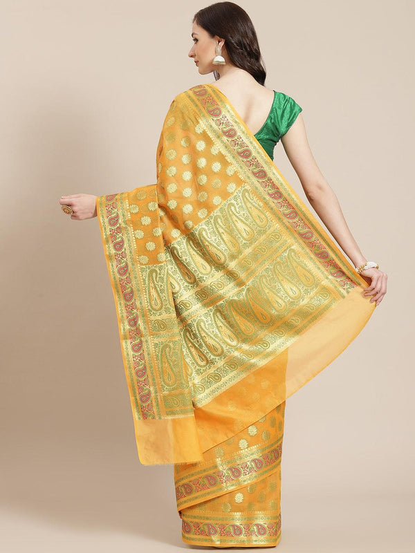 Women's Mustard Semi Silk Cutwork Saree - Varanasi - Indiakreations